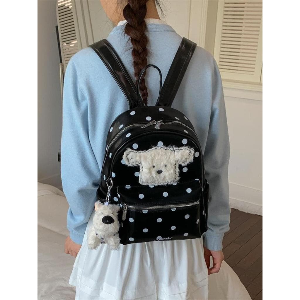 Muzi rua estilo dos desenhos animados bolinhas West Highland mochila feminina grande capacidade estudante All-Match moch