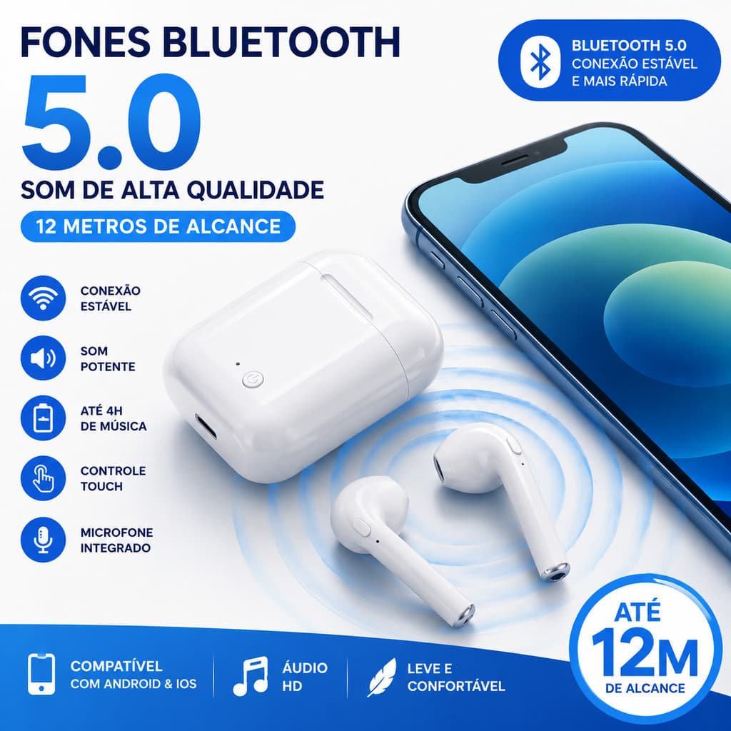 Atacado Kit 5/10/20 Fone Bluetooth Altomex I7-Mini Branco | 5.0 Sem Fio Estojo Carga || Estojo Portátil
