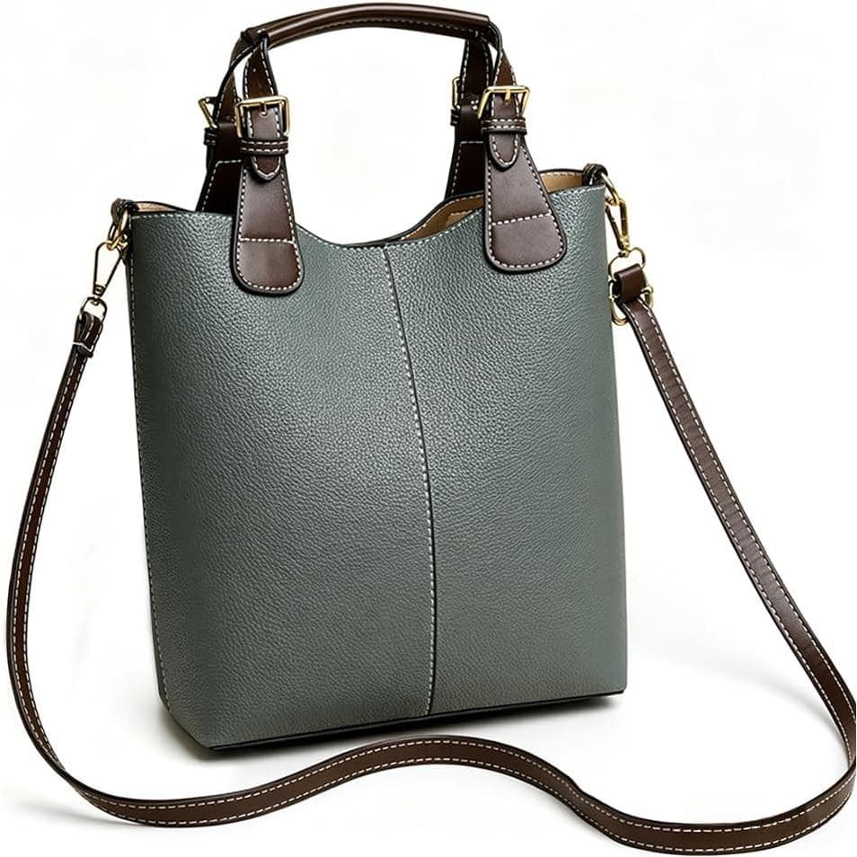 Bolsa Bucket de Couro PU para Mulheres, Clássica, com Alça Ajustável, Bolsa de Ombro Casual, Tote Crossbody