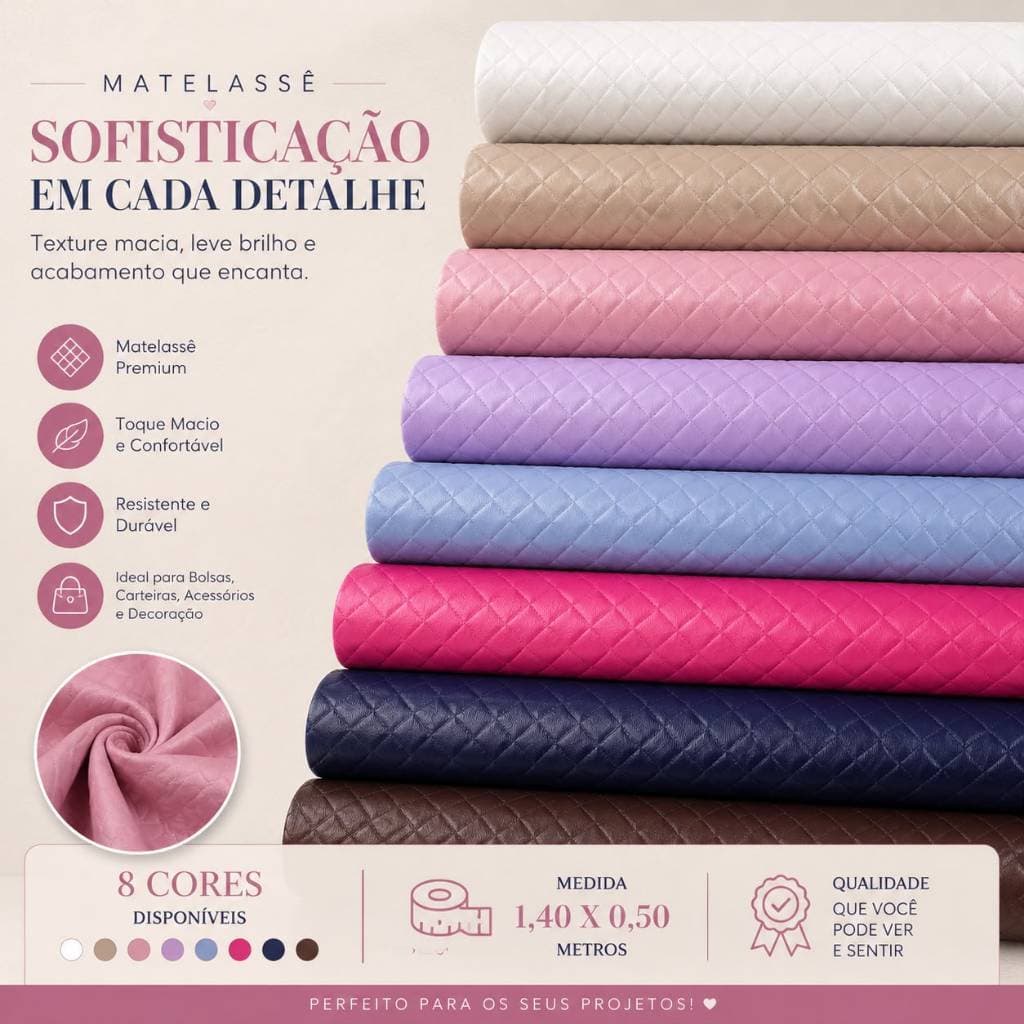 Corino Matelassê Fosco 1,40m para Bolsas, Lembrancinhas e Estofados