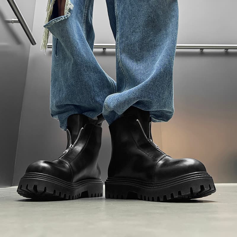 Chelsea botas masculinas estilo britânico botas de chaminé com zíper capa pé botas curtas preto Martin botas de cano méd