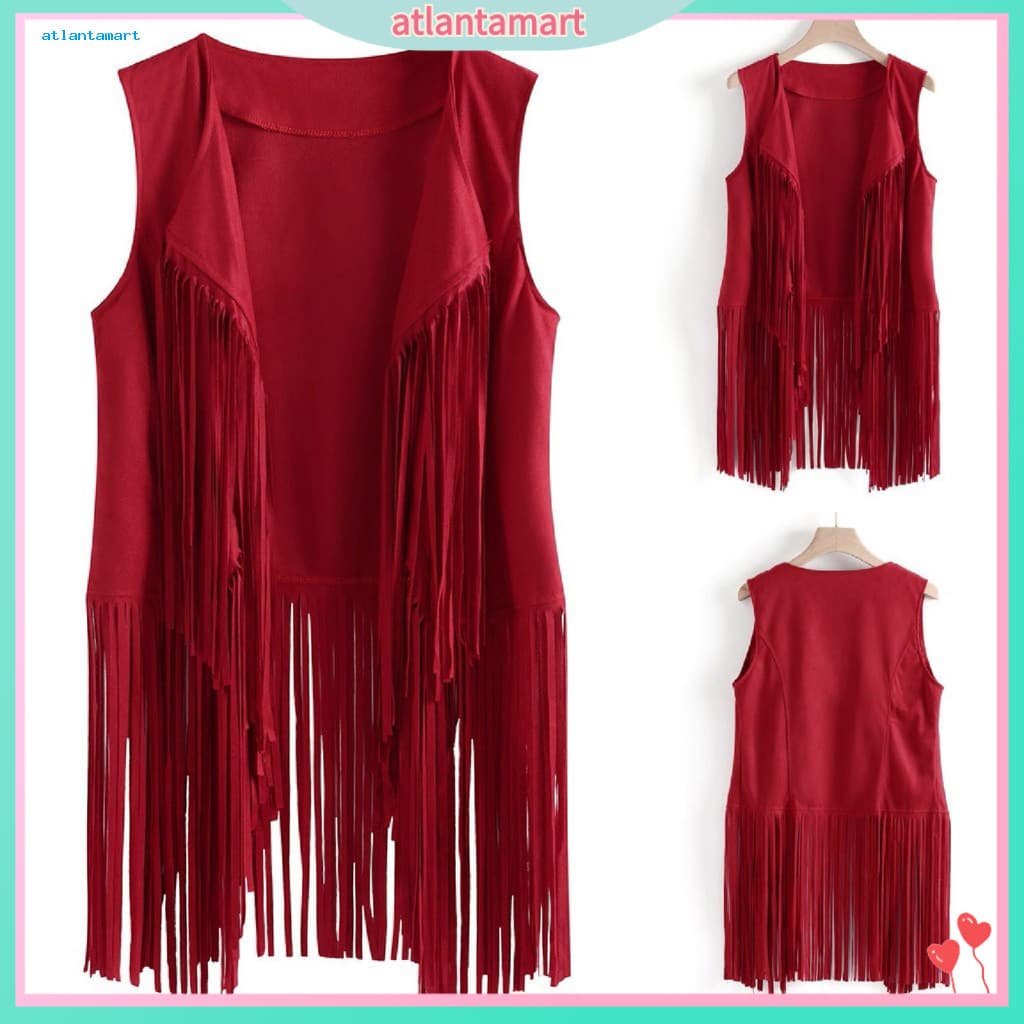 Fringe Vest Women Fringed Jacket Women’s Waistcoat Lapel Decor Open Front Hop Style for Concerts Cosplay Solid Color O
