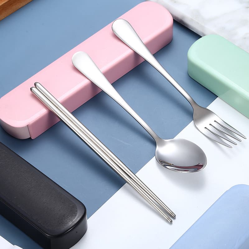 [Estoque pronto] Talheres convenientes de aço inoxidável Conjunto de três peças Pauzinhos criativos Colher Garfo Conjunt