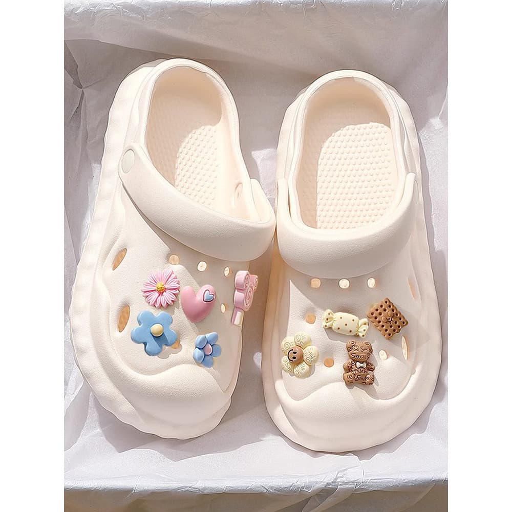 Sapatos de sola grossa buraco feminino 2024 novo estilo ao ar livre Wear masculino interior casa antiderrapante praia ca