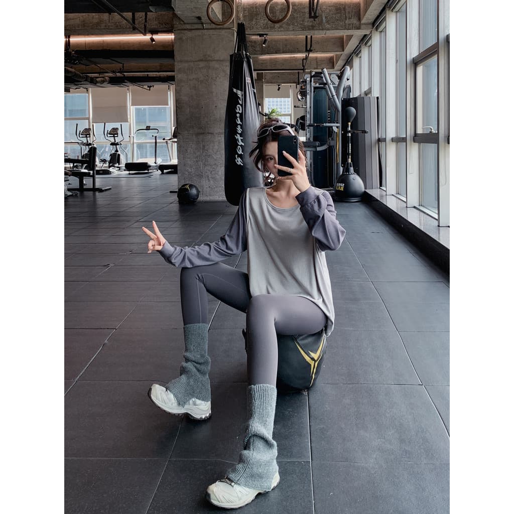 Mais fino olhar solto tamanho grande gordura mm feminino Fitness wear Yoga wear topo roupas de secagem rápida correndo m