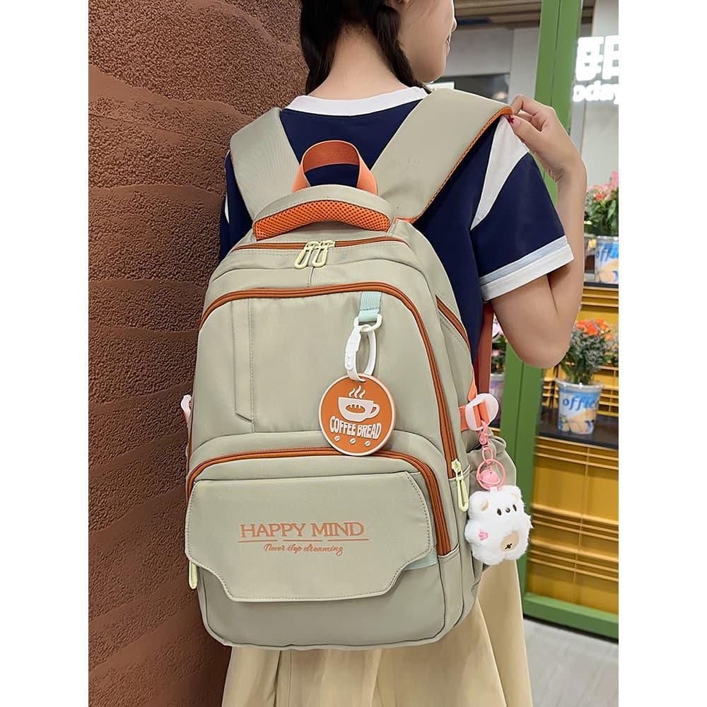 Junior High School Feminino Estudante Universitário Versão Coreana Simples Carta em Inglês Mochila Casual Alunos da Esco