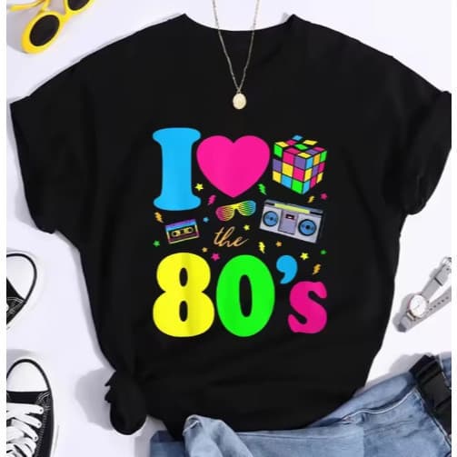 Linda Camiseta Feminina Estampada I Love 80s Anos 80 Moda 100% Algodão Lançamento T-shirt