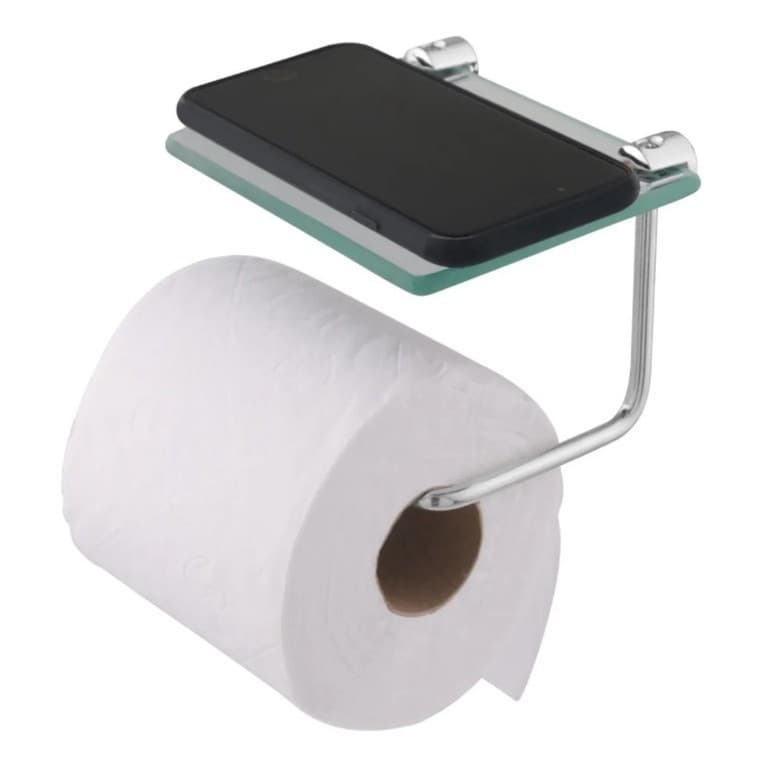 Porta Papel Higiénico Com Prateleira De Vidro Para Celular  Banheiro
