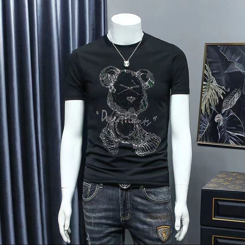 Camiseta masculina de manga curta da estação europeia algodão mercerizado verão Street Wear exclusivo diamante quente Ca