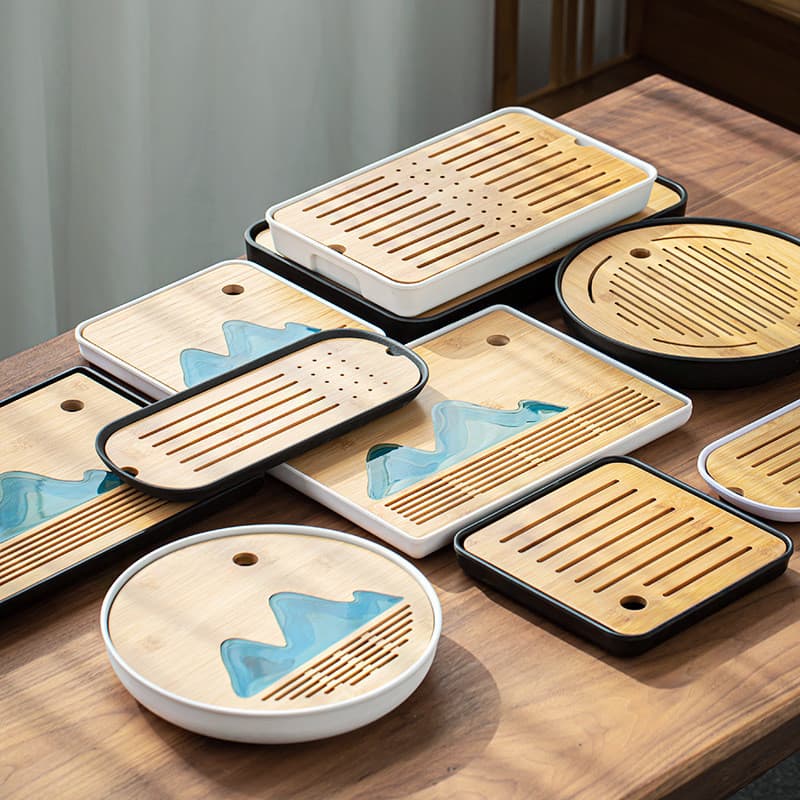 Casa simples conjunto de chá Kung Fu bandeja de chá estilo japonês pequena mesa de chá bandeja de drenagem de melamina r