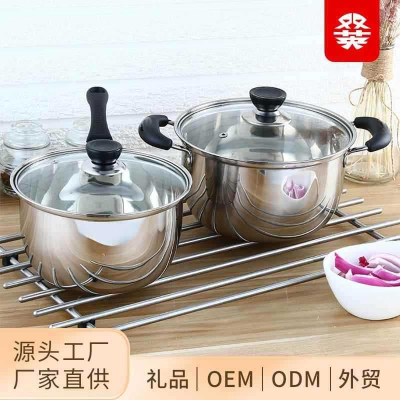 Panela de sopa estilo coreano de aço inoxidável espessada, suplemento alimentar para bebê, alça única, pote de leite, ca