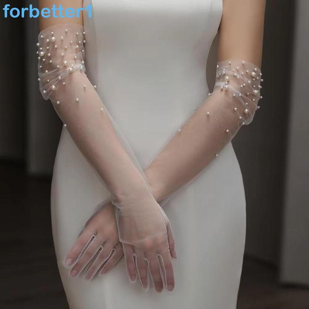 Luvas De Noiva FORBETTER , Casamento Feitas À Mão Na Altura Do Cotovelo Pérola Elegantes E Emagrecedoras