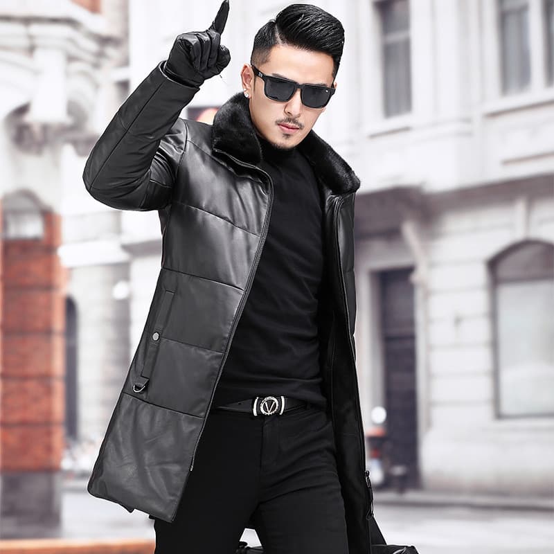 Jaqueta de couro genuíno de inverno masculina gola de vison jaqueta de pele de carneiro jaqueta de couro masculina de co