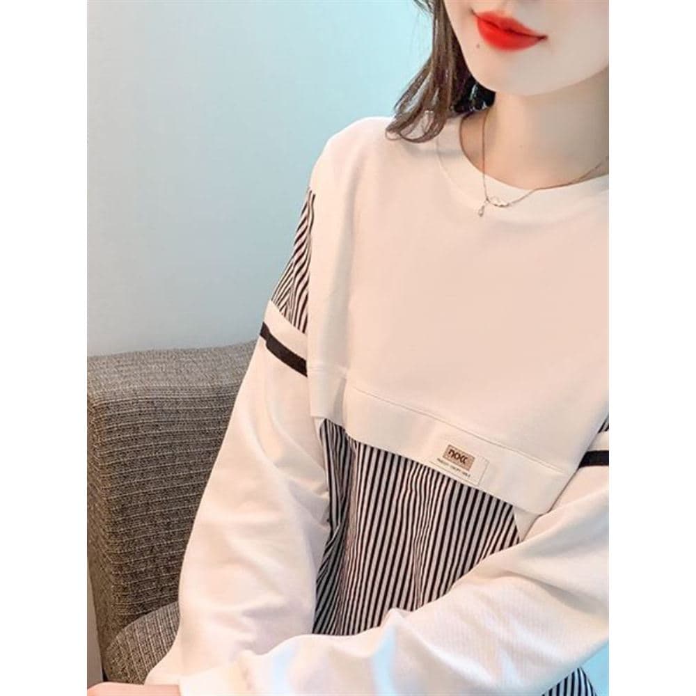 Listrado em torno do pescoço moletom feminino primavera outono estilo 2023 novo estilo quente moda moda de manga comprid