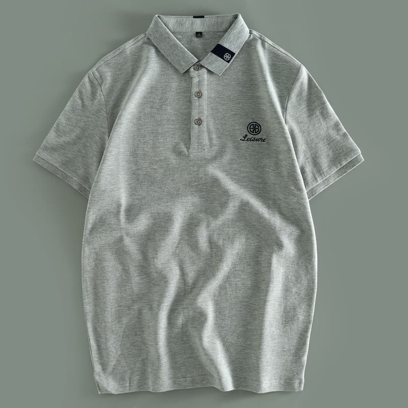 Comércio exterior pedido Original retirada gabinete cauda bens verão lapela bordado algodão meia manga camiseta masculin