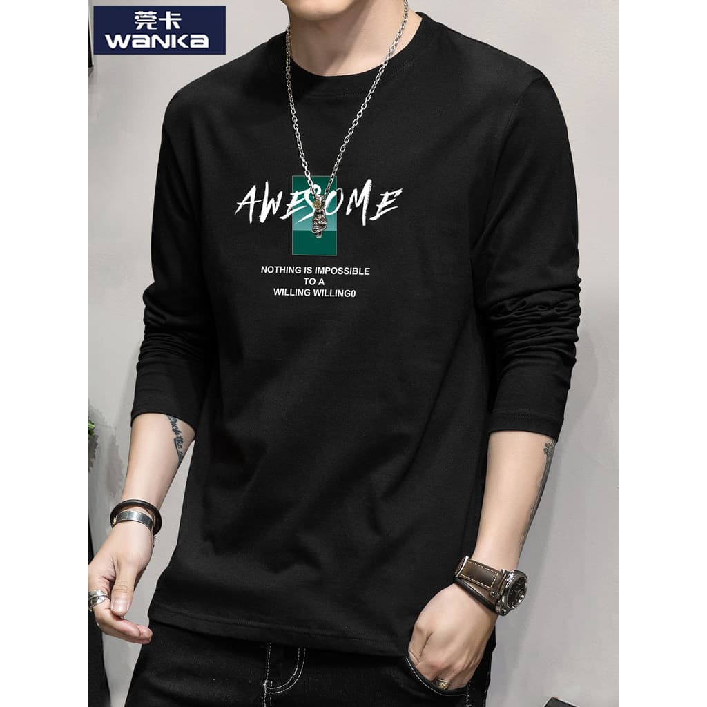 Outono manga comprida camiseta meninos algodão simples solto estudante Casual camiseta Design sentido impresso primavera