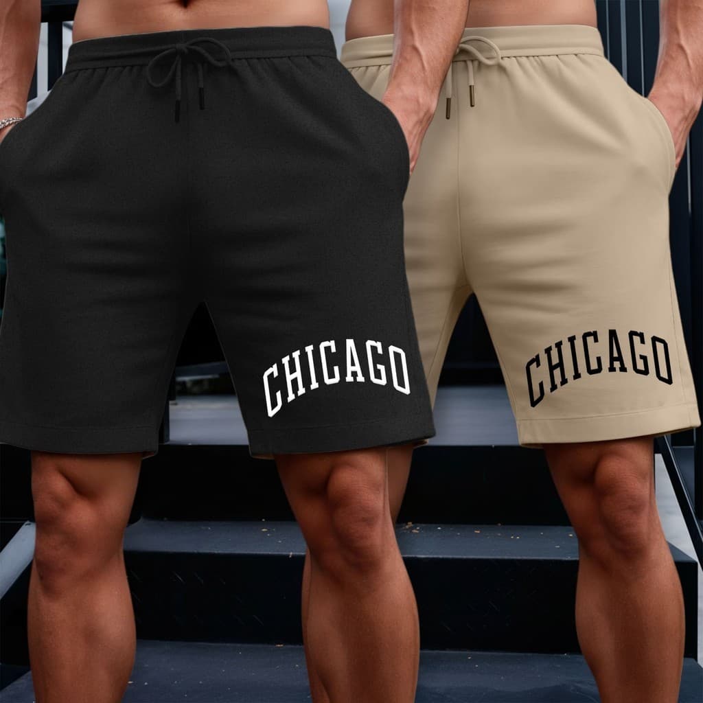 Kit 2 Bermudas Short Masculino em Moletom Chicago Academia Praia P ao G3