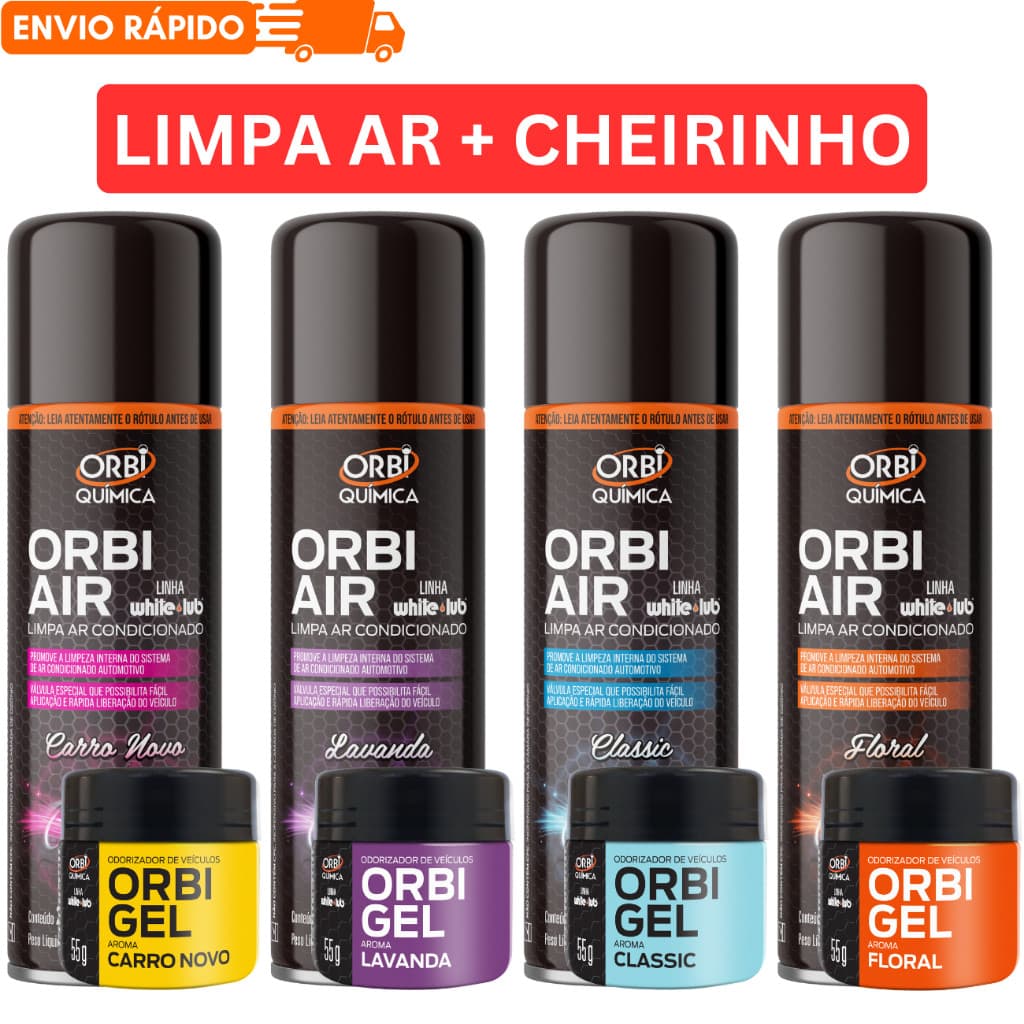 Kit Limpa Ar Condicionado Higienizador Spray Orbi 200ML Aromatizador + CHEIRINHO