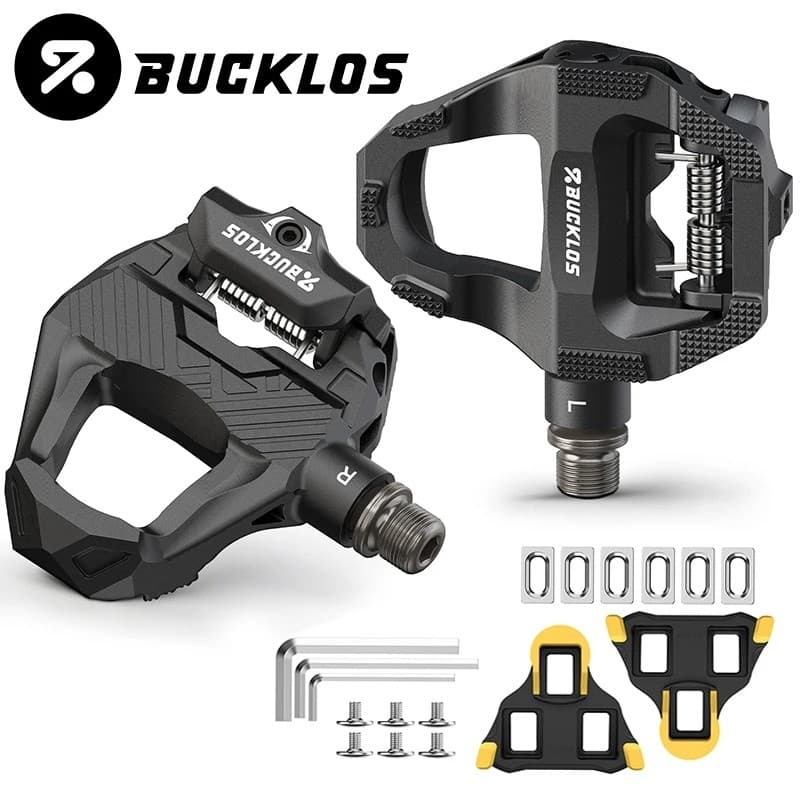 Pedal de Bicicleta de Estrada BUCKLOS PD-R685 em Fibra de Carbono, Pedal de Encaixe Duplo Sem Presilha, Pedal com Rolame