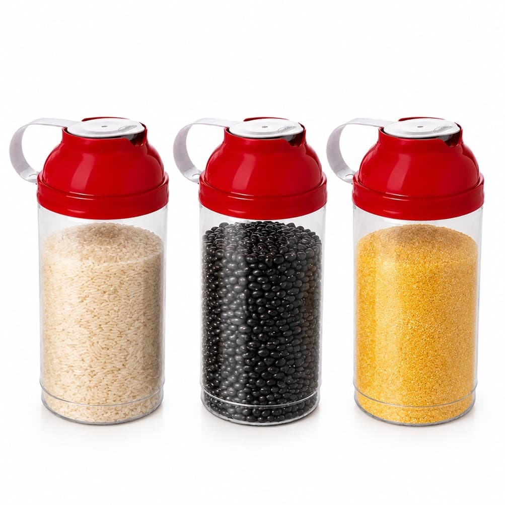 kit 3 Pote Organizador 1,6L Tampa Dosadora Mantimento Fresco