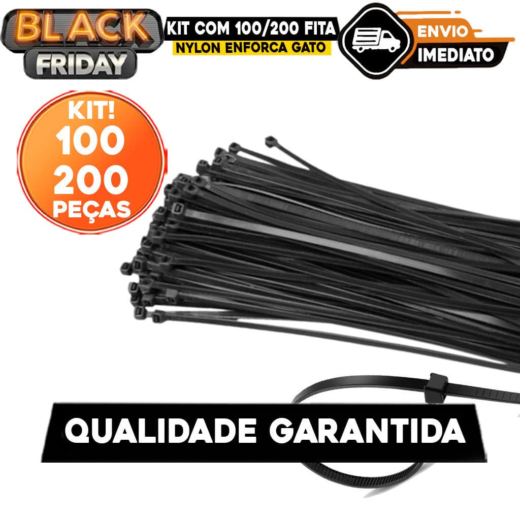 Kit Com 100/200 fita Cintas Plasticas Abracadeira Nylon Enforca Gato hellerman - Várias Medidas
