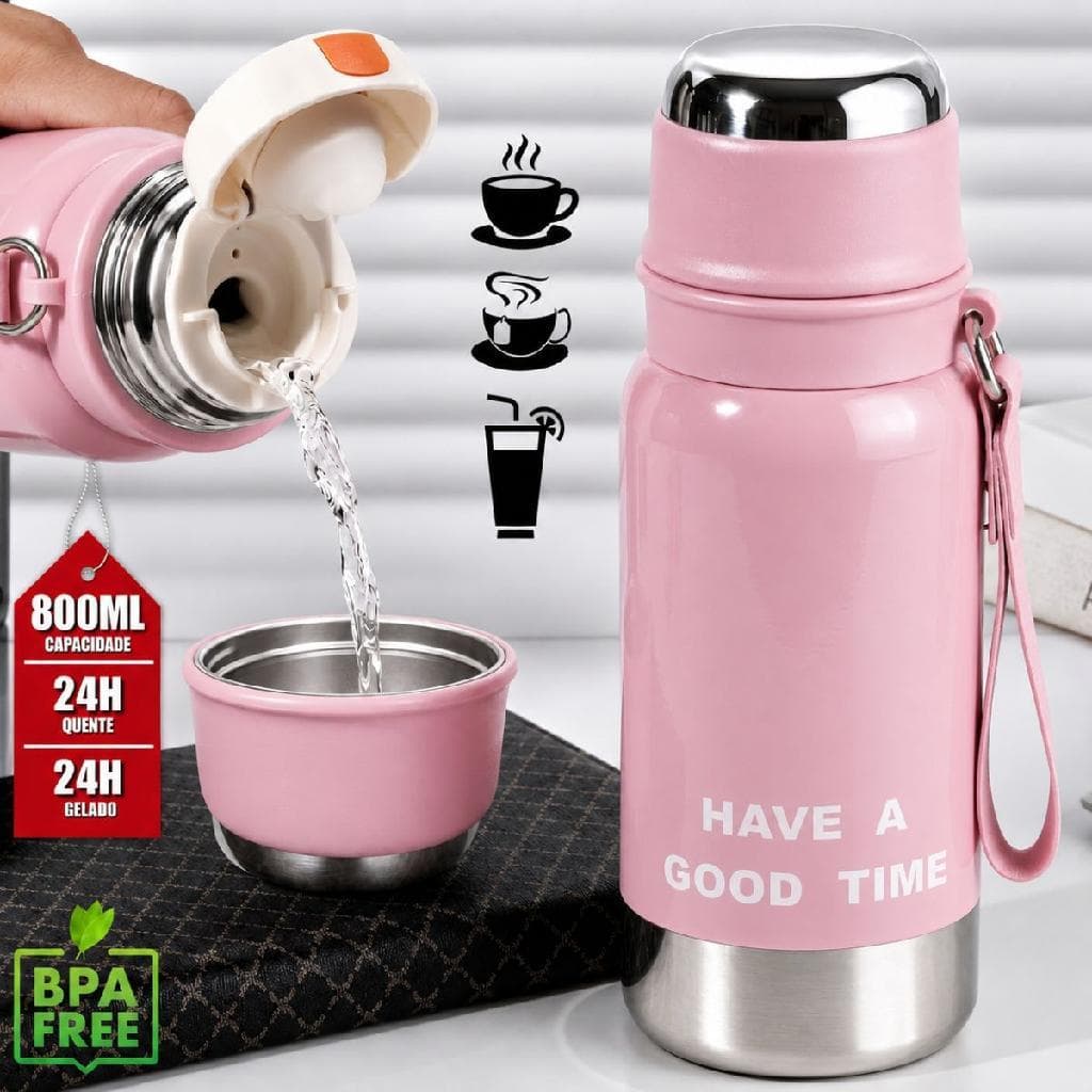 Garrafa Térmica Inox 800ml Parede Dupla C Tampa Copo Café