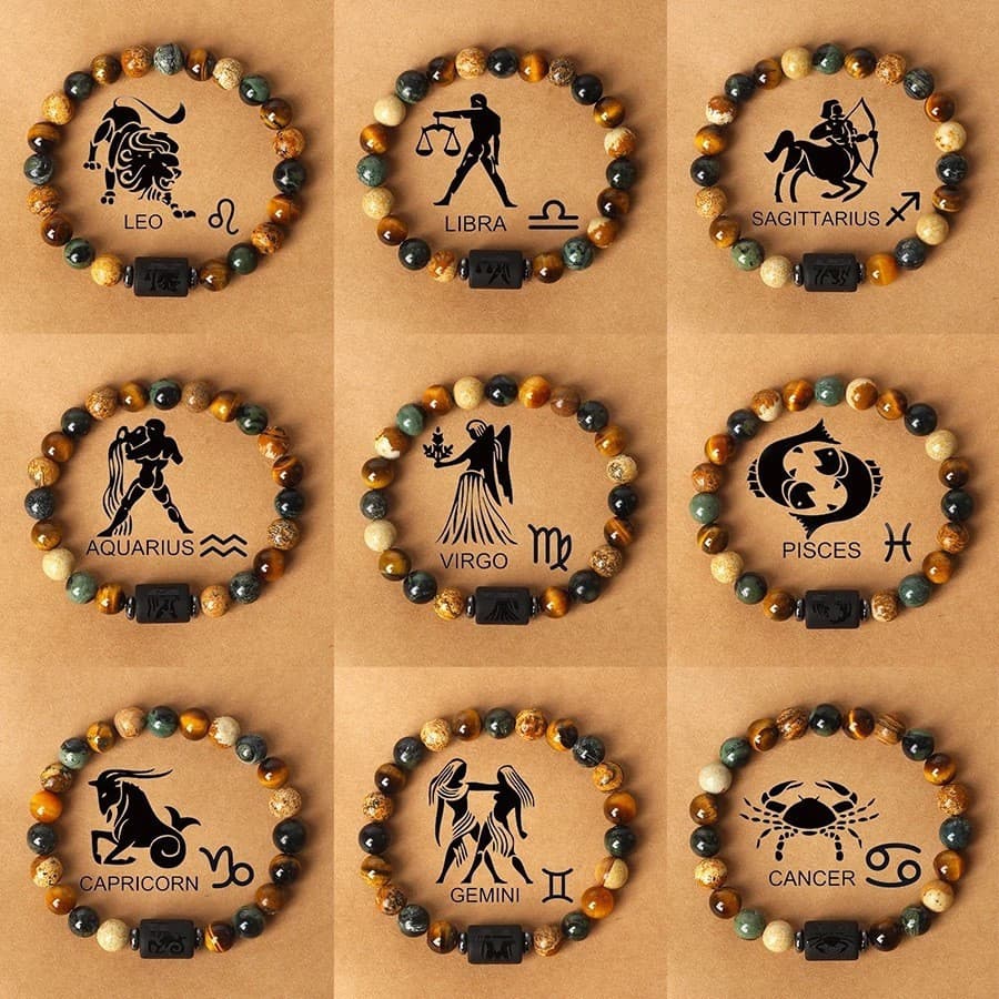 Pulseira de pedra olho de tigre natural estilo Ins, com contas dos doze signos do zodíaco, pulseira de proteção energéti