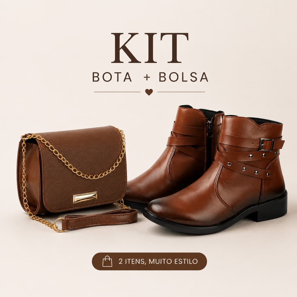 Bota Feminina Coturno Cano Curto Estilosa + Bolsa Baladinha
