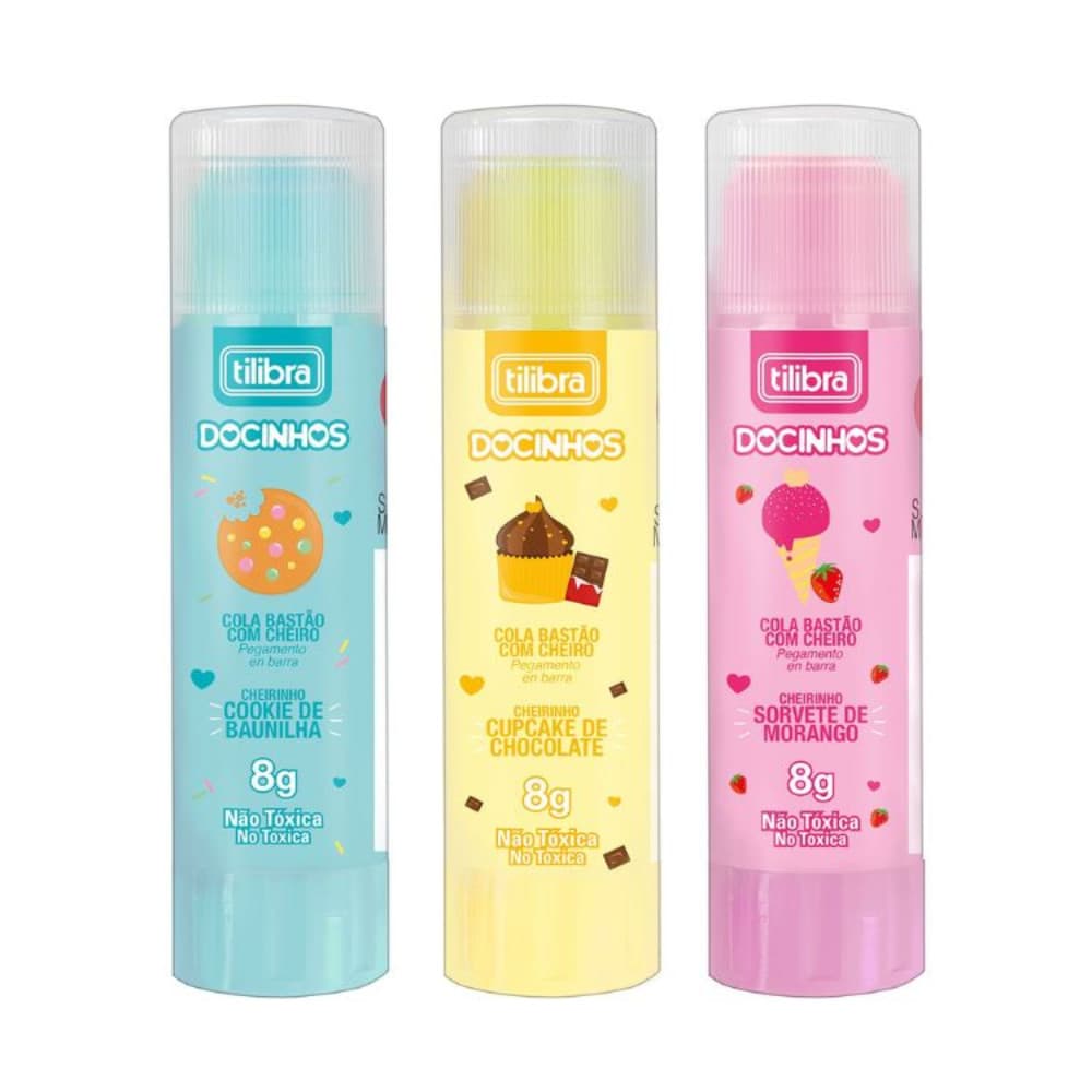 Kit com 3 Cola Colorida em Bastão com cheiro 8g tilibra