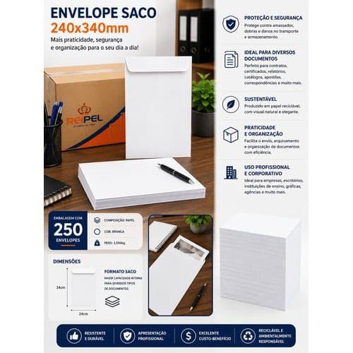 Caixa 250 Envelopes 240x340 Mm Branco Envelopes Envio Seguro Organizacao