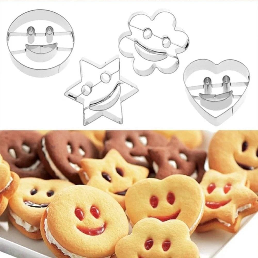 Conjunto 4Pcs Molde Para Panificação De Aço Inoxidável Sorriso Face De Biscoito Cortador