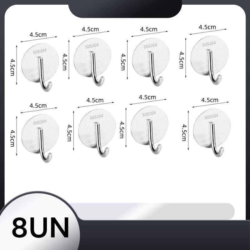 Ganchos Adesivos Inox 304 Escovado Kit 5 Unidades Quadrado