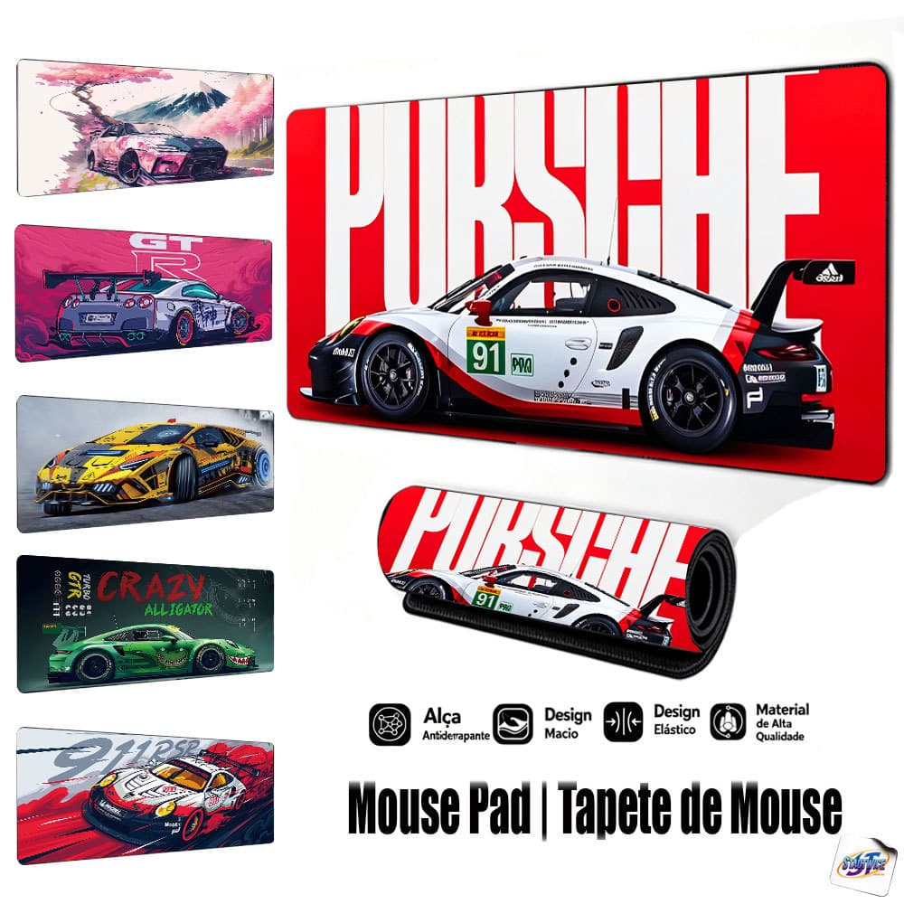 Mouse Pad Gamer Tapete de Mouse 80x30cm Carro esportivo incrível Antiderrapante Borda Costurada FPS Escritório