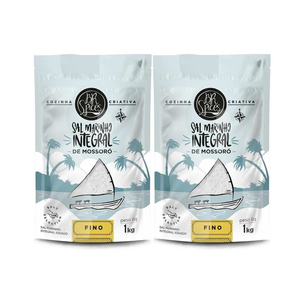Kit Sal Marinho Fino Integral de Mossoró Sem Antiumectante - BR Spices 2 Unidades 1kg