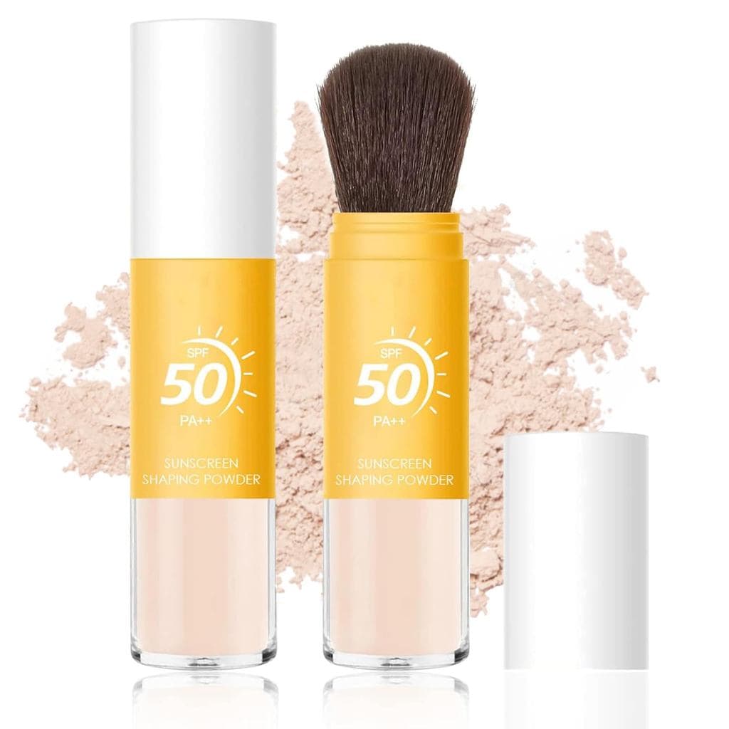 Pó Fixador Solar Mineral SPF 50, Pó Protetor Solar para Rosto e Couro Cabeludo, Pó Mineral Solto com Pincel para Control