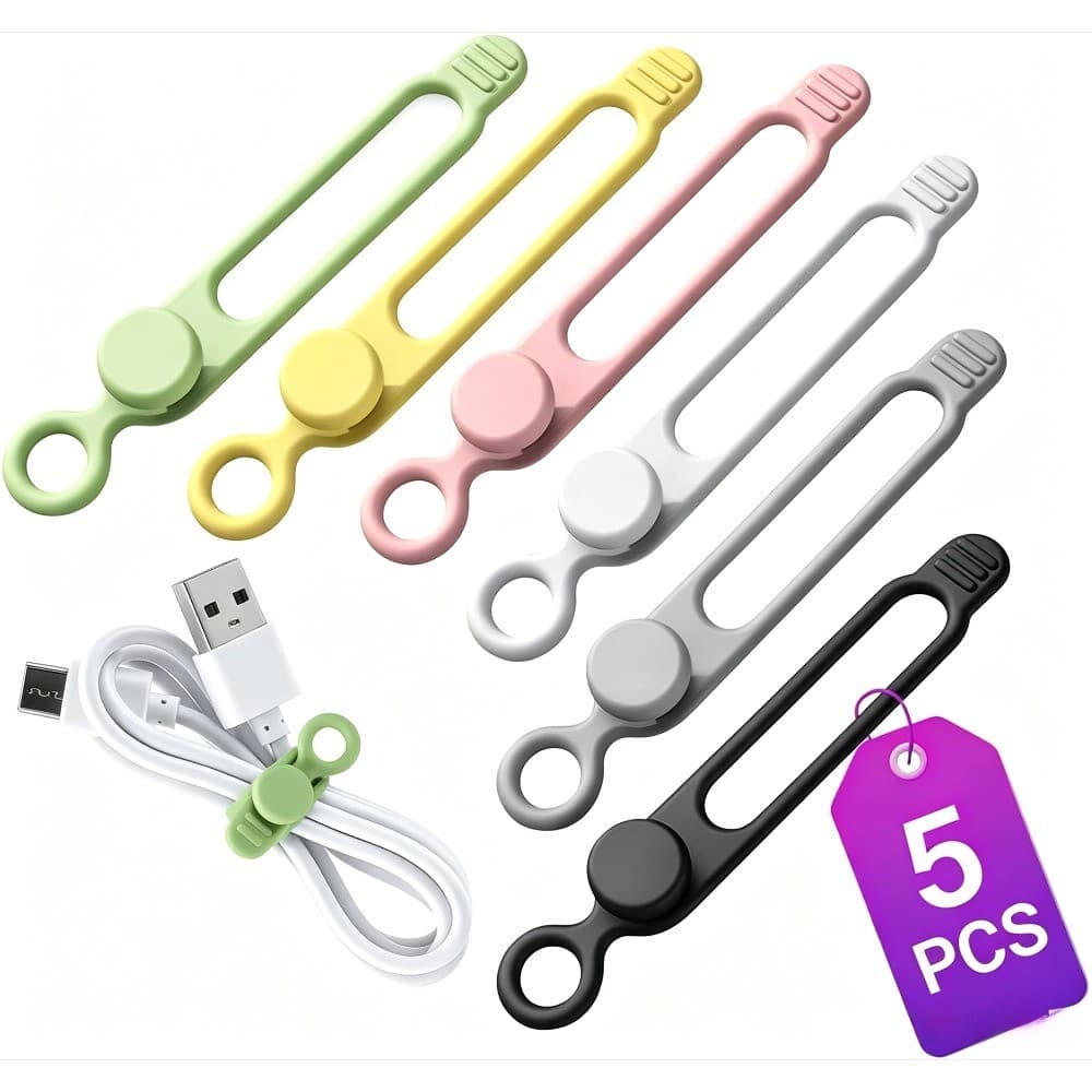 5 Pçs Silicone Abraçadeiras Reutilizáveis Organizador De Cabos Elástico Envoltório Fio Gerenciamento Para Casa Escritóri