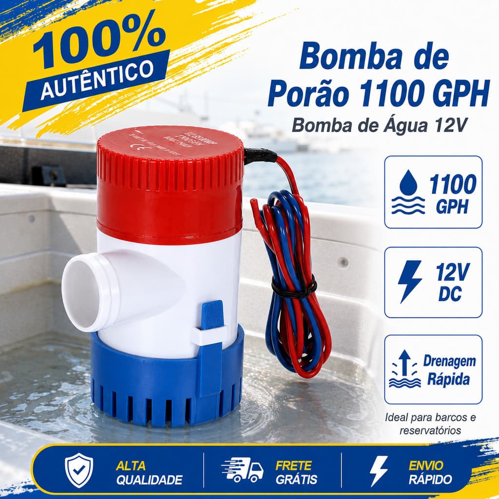 Bomba De Porão Água 12v Náutica Casa Piscina Submersa 1100gph 12v Klx