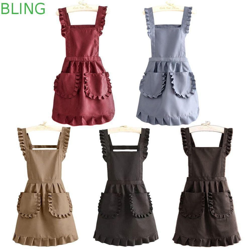 Aventais de Renda BLING, Aventais de Cozinha de Algodão Estilo Coreano, Bolsos Grandes, Avental Impermeável para Pintura