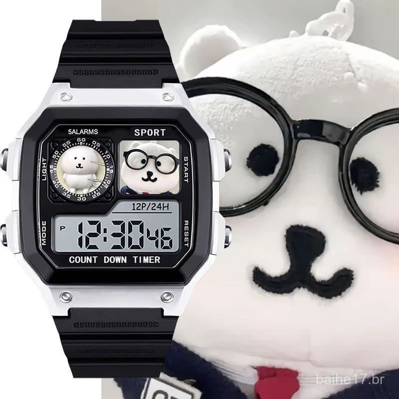 Relógio popular com tema de urso autodepreciativo, relógio eletrônico infantil de desenho animado para esportes e lazer,