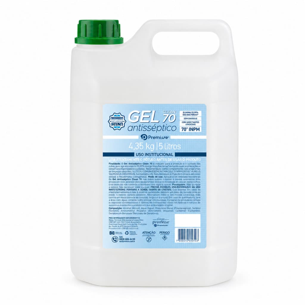 Álcool Gel Para Mãos 70% Clean Antisséptico 5L Premisse