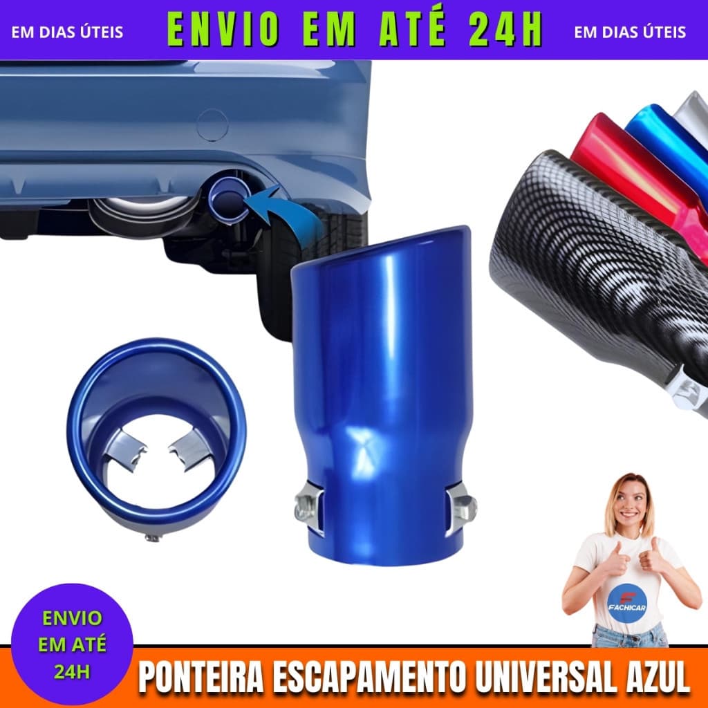 Ponteira De Escapamento Carro Tuning Universal Azul