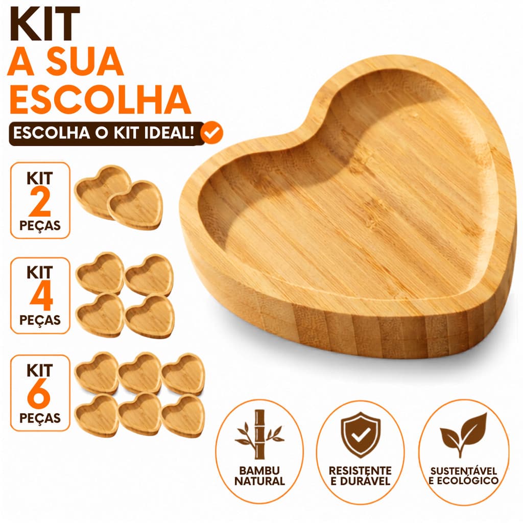 Kit apoio de copo Porta Copos Suporte Bambu 2 4 6 Coração Descansador Decoração Mesa Cozinha Natural