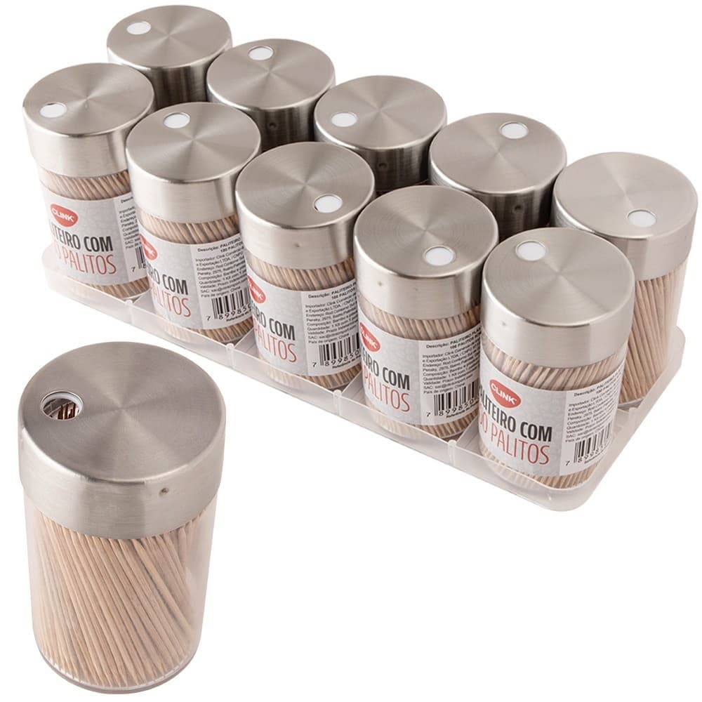 PALITEIRO DE PLASTICO COM TAMPA DE METAL + 100 PALITOS