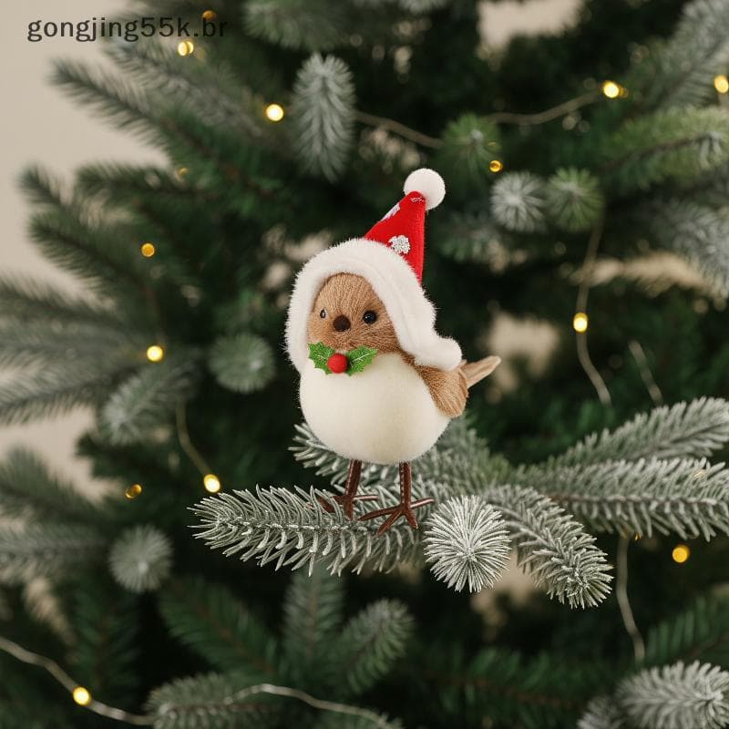 gon Enfeites De Pássaros De Pelúcia De Natal , Aparência De Penas Realista Com Gancho De Suspensão Para Guirlanda De Árv
