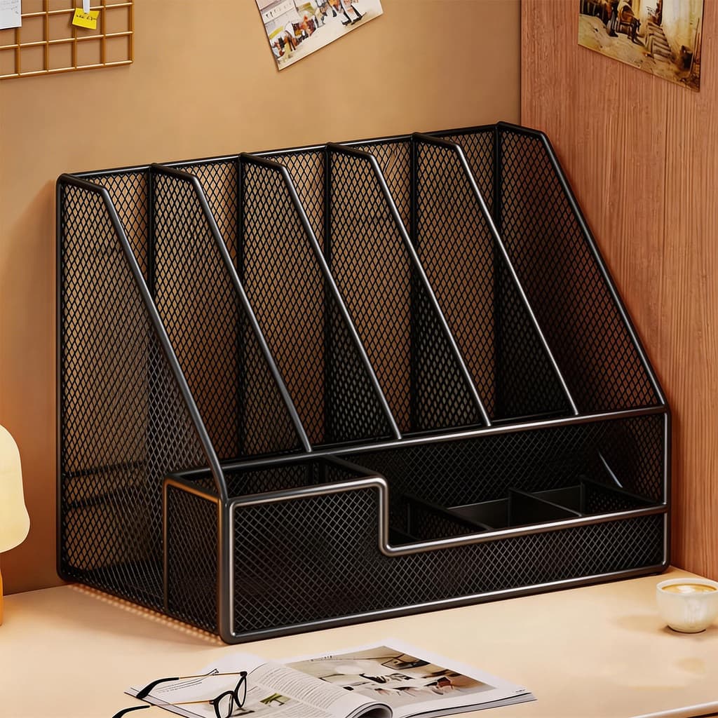 Rack de armazenamento de arquivo prateleira de mesa A4 papel material de escritório estante pasta arquivo mesa Multi-cam