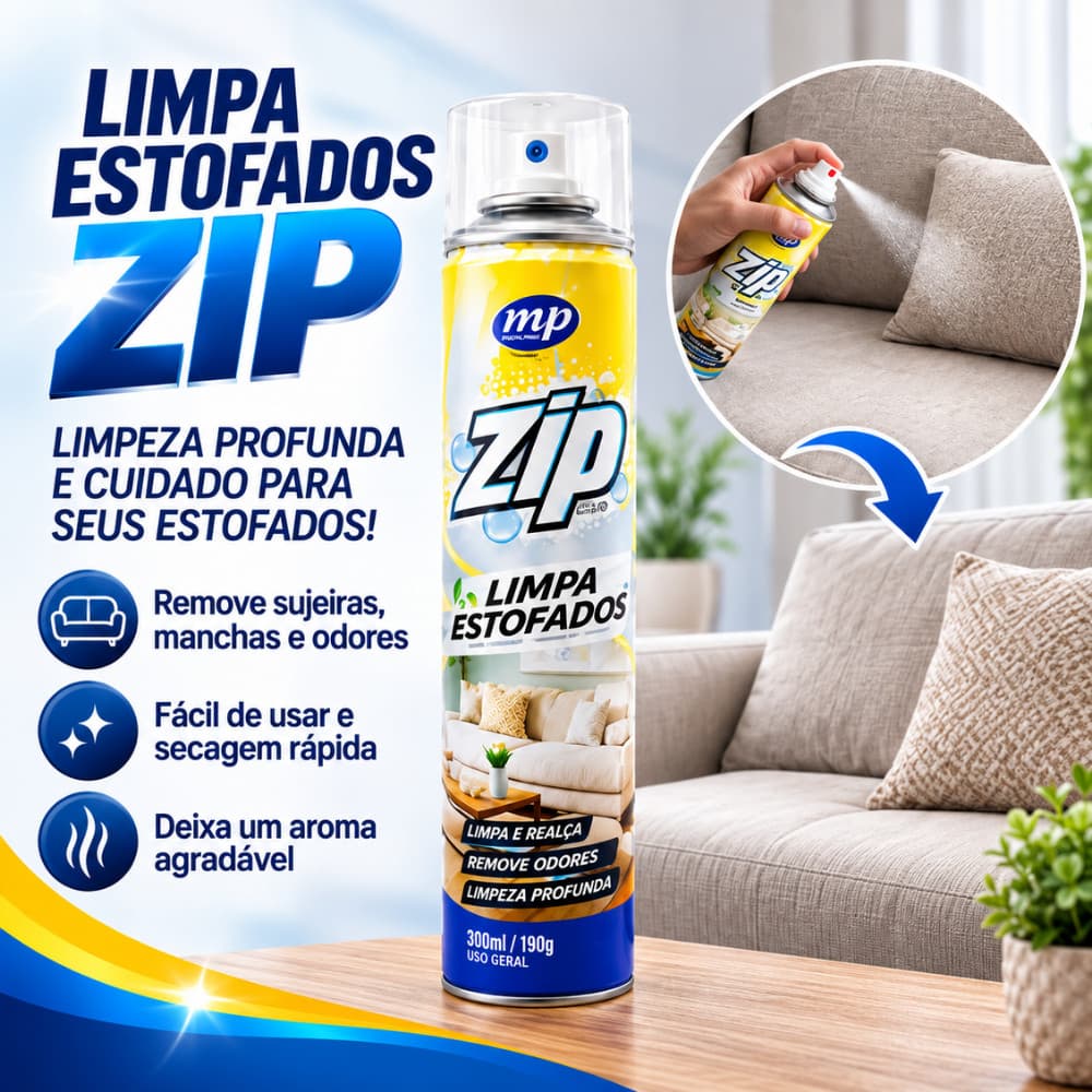ZIP Limpa Estofados Spray Limpeza Profunda 400ml Sofá Poltrona Estofado Colchão Almofada Tecido Banco Automotivo