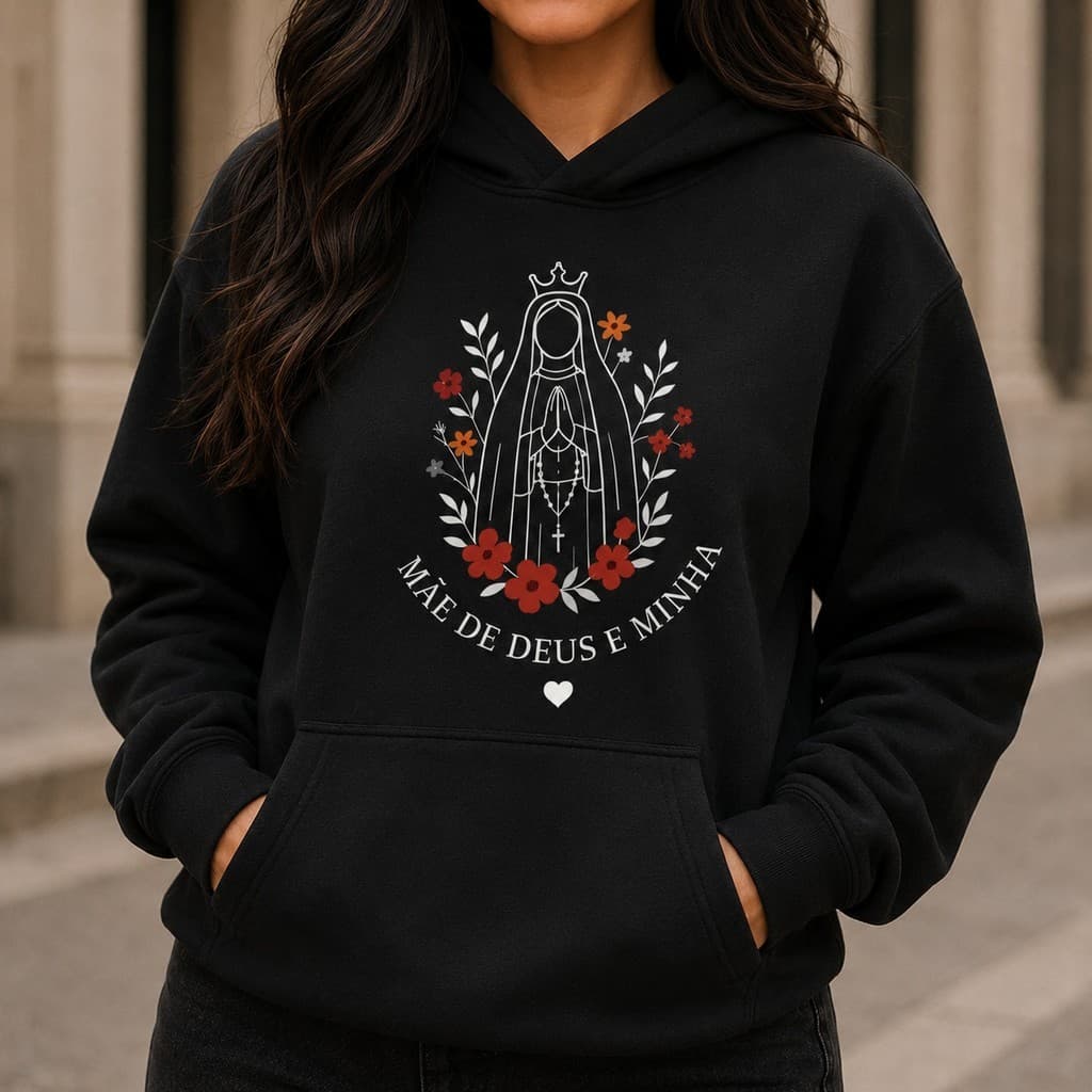 Moletom Blusa de frio Canguru Nossa Senhora Catolico Flanelado Personalizado