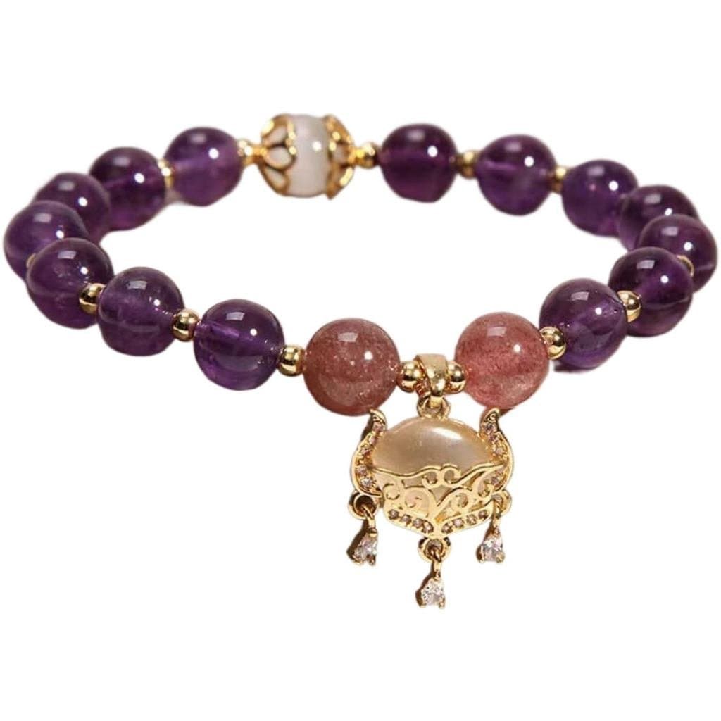 Pulseiras de amizade em ametista natural, pulseira com pingente de coração em zircônia requintada, joia de presente, pul