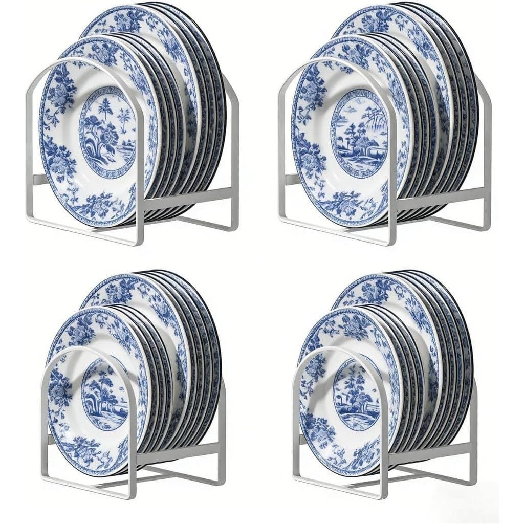Conjunto de 4 Organizadores de Pratos para Cozinha, Economizador de Espaço no Armário, Suporte Vertical para Secagem de