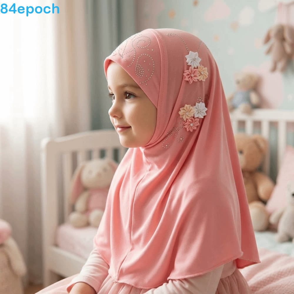 BREPOCH Kids Hijab , Elástico Para Meninas Com Design De Flores , Lenço Islâmico Estilo Pull On Respirável